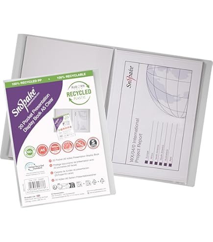 eco-eco - Cuaderno de presentación (tamaño A5, 50% reciclado, 100 bolsillos, color negro, estuche de almacenamiento, cartera de arte con fundas de plástico con caja de presentación
