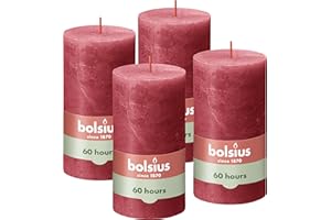 Bolsius - Bougie Rustique - Rouge - 13 x 7 cm - Lot de 4 - Longue durée de combustion de 60 heures - Non parfumée - Cire végétalienne