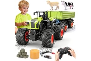 Ulikey Groß Ferngesteuerter Traktor, 1:16 11-Kanal RC Traktor Spielzeug für Kinder, 2.4 Ghz Elektro Trecker Ferngesteuert mit Anhänger, Kuh, Heuhaufen Bauernhof Spielzeug ab 4 5 6 7 8 9 Jahre