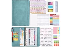 TOGOU2S Classeur Budget A6 12 PVC Enveloppes Budget 24 Feuilles 2 Pochettes pour Cartes 2 Autocollants Français Pour Bureau Maison