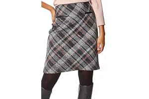 Roman Originals Skirt for Women UK - Ladies Brushed Short Stretch Smart Casual Work Office Meeting Mini Straight Fitted Bodycon Jersey Pull On Soft Checked Elasticated Waist