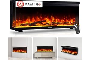 KAMINIO Eléctrica Chimenea Lea - Chimenea eléctrica 3 en 1 con Vista panorámica, calefacción, Efecto de Llama 3D, 12 Colores de Llama (42 Pulgada)