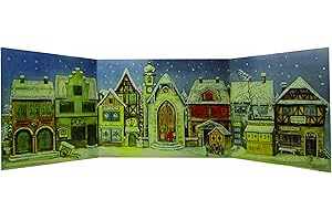 Nostalgischer Papier Adventskalender von 1946 mit Bildern und Glitzer "Die Kleine Stadt"