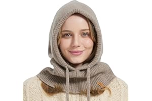 ACUSHLA 100% Merino Wool Balaclava for Women & Men Winter Warm Knit Hooded Scarf Hoodie Hat and Scarf Set in One