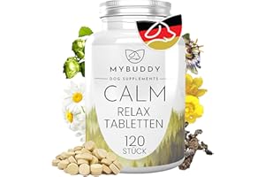 MYBUDDY Calm Relaxtabletten Hund Beruhigung mit Baldrian Hopfen Johanniskraut Kamille für alle Rassen Beruhigungsmittel für Hunde I Made in Germany (Calm Relaxtabletten, 120 Tabletten)