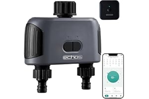 ‎ECHOS Echos Dualer Bewässerungscomputer mit WLAN und Gateway Alexa, Google Assistant WiFi Bewässerungssystem Garten Zeitschaltuhr Automatische Bewässerung Garten Bewässerungsuhr (2 Ausgänge mit Gateway)