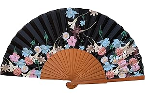 Ventaglio spagnolo Sofía - Legno e cotone - 23 cm - Custodia in yute natural - Accessorio moda - Fatto a mano in Spagna - Eventi e regali - Collezione fiori - Tusitala Barcelona