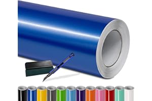 Folindo® Car Film Blue Gloss, 50 x 152 cm, Squeegee and Cutter Self-Adhesive Air Duct Film for Car Wrapping, Bubble-Free