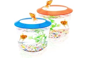 PETOPEDIA Goldfish Tank – Small Fish Tanks and Aquariums – Fish Bowl – Starter Kits with Gravel Ornamental Plant – Complete Set up for Kids Fishes Tank (Any (Blue or Orange))