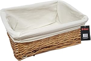 H-LINE MEDIUM Brown Wicker Willow Storage Basket with Cloth Lining Ideal for Christmas/Easter/Newborn Gift Hamper, Make Your Own Hamper
