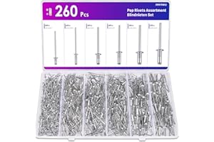 ANVINKU 260PCS Pop Rivets Assortment, Aluminum Blind Rivet Set, M3.2/M4/M4.8 Rivets for Metal, Furniture & Marine Construction