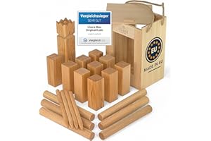 Wikinger Kubb Spiel Test SEHR GUT - aus FSC®- zertifiziertem Holz - Schweden Schach Made in EU - Original Vikinger Wurfspiel Turniermaße - Schwedenschach für riesigen Outdoor Spaß