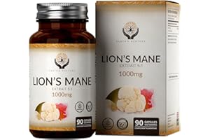 EARTH'S NURTURE EN Lions Mane 1000mg par Portion - 90 Capsules Extrait 5:1 | Criniere de Lion Supplément | Sans OGM et Sans Gluten | Fabriqué au UK dans des Installations Sous Licence ISO