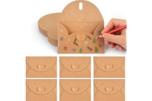 VGOODALL 100PCS Mini Gift Card Envelopes, Small Kraft Paper Envelopes with Heart Clasp for Christmas Cards, Thank You Notes, Weddings, Birthdays and DIY Crafts