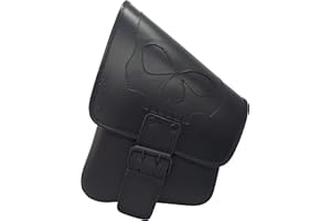 MYLEATHERBIKES Sacoche de Bras oscillant pour Harley-Davidson SOFTAIL Jusqu'en 2019 Cuir véritable SO02 Dakota Skull Full Black