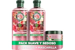 Herbal Essences Suavidad Champú Rosas 2x350ml + Mascarilla Aroma A Rosas 500ml. Hidrata. De Origen Natural*. Sin Siliconas. Vegano