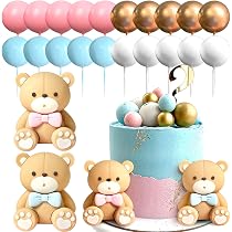 24 Décorations Pour Gâteau WUSJCOF - Cake Toppers Oursons Pour Baby Shower, Baptême, Anniversaire - Bleu Et Rose - Non Comestibles - 8
