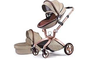 Hot Mom Poussette combinée classique 2 en 1 – Ensemble complet de poussette avec cadre en aluminium/pneus en caoutchouc/protection contre la pluie/filet anti-moustiquaire (multicolore)