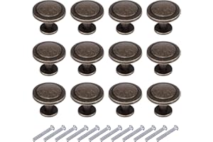 BIGLUFU 12 Piezas Pomo para Armario Redondo, Pomos y Tiradores vintage Cajones Cocina, Tirador para Cajón con 2 Tornillos de Tamaño, para Muebles, Armarios, Puertas (22×30mm)