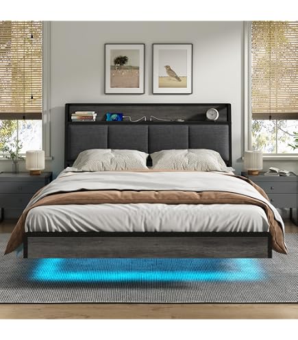 HOJINLINERO Einzelbett Mit LED-Lichtern & Ladestation – Metall-Bettgestell Mit Stauraum, 90x190 Cm, Schwarz