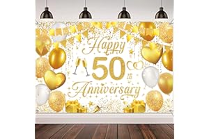 FUPOLARA 50th Wedding Anniversary Banner Backdrop - Gold Happy 50th Anniversary Decorations, Golden Wedding Anniversary Party Photo Background Decoration Supplies(180x120 cm)