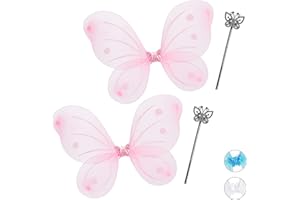 Relaxdays 2 x Feenflügel mit Zauberstab, Fee Kostüm Kinder, Flügel & Zepter, Elfen Kostüm Glitzer, Mädchen, Feenset, pink & Silber