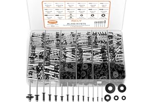 INCLY 1000PCS Pop Rivets Assortment Kit, 14 Sizes Black Rivets for Metal 3/32" 1/8" 5/32" 3/16" 1/4" and 5 Sizes 304 Stainless Steel Washers with Storage Case