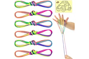 SONGTIY 6PCS Cats Cradle String, 65 Inch Long Rainbow Colourful Finger Rope, Chinese Finger String Games Toy for Kids, Adults, Children's Day, with A Sand Painting, Rainbow, 65inch