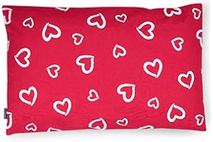 PinkZebra Housse de Coussin pour Enfant - 25 x 50 cm - 100% Coton - Certifié Öko-Tex Standard 100 - Housse pour Enfant avec Fermeture éclair - Cœurs Rouges