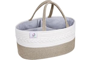 KiddyCare Organizador Pañales para Bebés - Cesta Bebé con 3 Compartimentos Intercambiables y Extraíbles - Organizador Armario Bebé - Ideal como Cesta Regalo Bebé Recién Nacido [Color Natural, Grande]