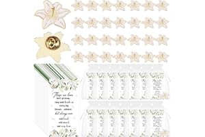 KKLOLAI Lilly Brooches for Funeral Favours Memorial Pins Bulk Celebration of Life Lily Flower Lapel Pin Brooches Funeral Poem Cards Organza Bags Memorial Remembrance Gifts for Loved Ones
