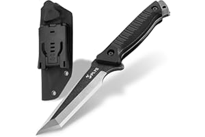 PLYS Coltello da Sopravvivenza A Lama Dritta per Esterni: Coltello da Caccia A Codolo Intero in 440c, Impugnatura in G10, Con Fodero in Kydex, Adatto per Campeggio, Escursionismo, Pesca O Come Regalo.