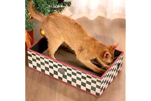 Conlun Cat Scratching Board with Box, Large Scratcher Box, Heavy-Duty Double-Sided Cardboard Scratch Pad,Interactive Holes & Mess-Free Bed Lounge for Indoor Cats,with Catnip (Christmas Checkered)