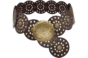 WULIQIUQIU Wide Disc Belt for Women Boho Concho Leather Belts Vintage Western Waist Belt