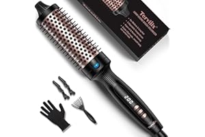 ‎TERVIIIX Terviiix Heiße Bürste Keramik-Turmalin-Ionen-Lockenstabbürste, 38 mm Thermal Brush heiße Rundbürste für Wurzelvolumen und lockere Locken, Digitalanzeige, 5 Temperaturen, Bürstenvolumen, Dual-Spannung