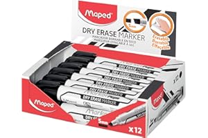Maped - Pennarello cancellabili a secco, punta a scalpello largo da 1 a 5 mm, lavagne bianche, lavagne e superfici non porose - CONFEZIONE DA 12