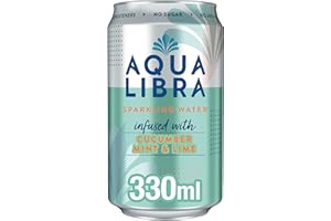 Aqua Libra Sparkling Water, Sugar Free Fruit Water, No Sugar, No Calories, Cucumber, Mint & Lime, 330 ml
