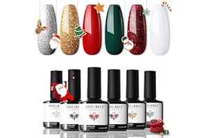 modelones Vernis Semi Permanent Noel, 6 Couleurs Vernis à Ongles Vernis Gel Uv Semi Permanent Pailleté Rouge Vert Blanc, Soak Off UV/LED Vernis Gel Uv Pour Gel Nail Polish Salon De Manucure DIY