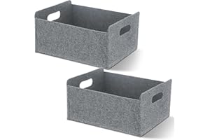 Esteopt Faltbare Aufbewahrungskörbe,2STK felt storage basket, faltbarer Organizer,Filz Aufbewahrungsbox,Filzkorb Grau Rechteck,Aufbewahrungskörbchen,Aufbewahrungskorb klein,Groß 30 x 26 x 12.5 cm