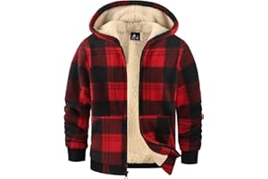 zitysport Boy Fleece Hoodie Kids Winter Plaid Fleece Full-Zip Hoodie Fleece Lined Sherpa Sweatshirt Boy's Jacket Soft Warm Hooded Flannel Jacket for Children