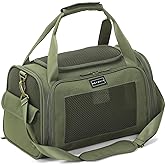 Petsfit Small Dog Carriers, Foldable Airplane Dog Carrier with Adjustable Shoulder Strap, Dog Travel Bag, with Mats, S/Green