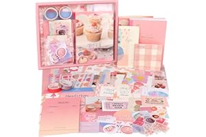 Draupnir 344 Pieza Kawaii Estética Scrapbook Kit, Rosa Bullet Journal Kit con el Diario Scrapbook Accesorios, Cuaderno A6 Cuadrícula, DIY Regalo para Chicas Adolescentes - Bonito