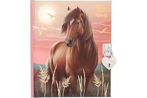 Depesche 13889 Miss Melody - Journal Intime en Rose, avec Motif de Chevaux et détails dorés, Livre avec Cadenas en Forme de cœur, Autocollants et Pages lignées