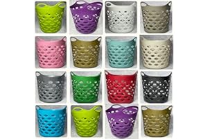 OCEANEVO Plastic Laundry Basket With Handles Flexi Large Storage Round Hipster Hamper For Clothes Nursery & Home Organisation 13 Colours 30L (Assorted)