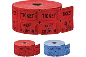 QINGZY 1000 Pièces (500 Paires) Billets De Tombola Doubles Rouleaux, Numérotation Consécutive, Rouge/Bleu, Ticket Tombola Déchirables pour Événements, Entrées, Loteries, Récompenses et Prix (Rouge)