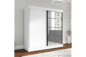 ‎A&J MÖBELLAND A&J MöbelLand Schwebetürenschrank TAVIRO Kleiderschrank 2-türig mit Schubladen und Spiegel, Garderobe 200 cm (Weiß)