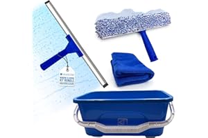 TDBS THE DUSTPAN AND BRUSH STORE Window Cleaning Equipment Kit - Handheld Squeegee Window Cleaner with Rubber Lip, 42cm Cleaning Bucket, Washer Applicator, Microfibre Cloth, Perfect Squeegee Set for Glass Panels, Car, Windows