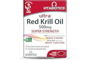Vitabiotics Ultra Red Krill Oil Nutritional Supplement Capsule with Omega 3-9 Fatty Acids DHA EPA Astaxanthin for Heart Brain and Eye Vision Support from Antarctic Marine Phospholipids