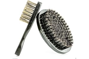 HAIR TOOLS Head Jog Mens Grooming Kit, Beard and Moustache Styling Duo Brush Set, Black
