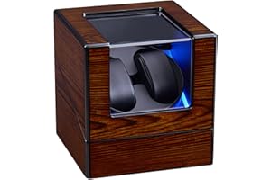 ANWBROAD Remontoir à Montre Ecrins pour Montres Automatiques pour 2 Montres, Watch Winder Super Silencieux, LED Légère & 4 Modes & Moteur Mabuchi, Boîte à Bijoux de Rangement
